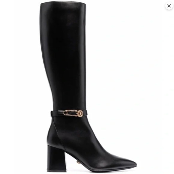 Versace Shoes - Versace Black Leather Knee-High Boots